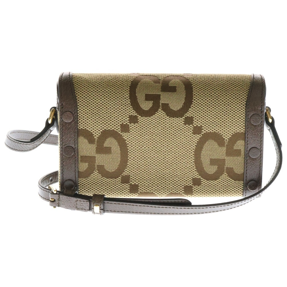 GUCCI(グッチ) 1955 ジャンボGG キャンバス ホースビット レザー切替ショルダーバッグ ブラウン 699296