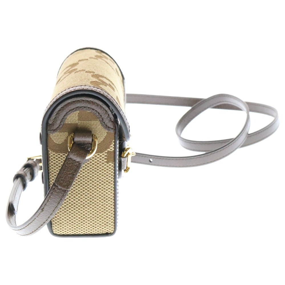 GUCCI(グッチ) 1955 ジャンボGG キャンバス ホースビット レザー切替ショルダーバッグ ブラウン 699296