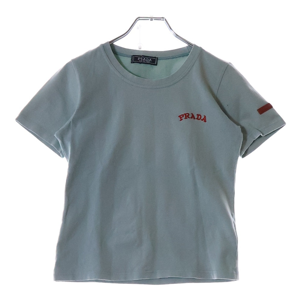 PRADA(プラダ) ロゴ刺繍 ラバーワッペンロゴ クルーネック 半袖Tシャツ カットソー ライトグリーン レディース