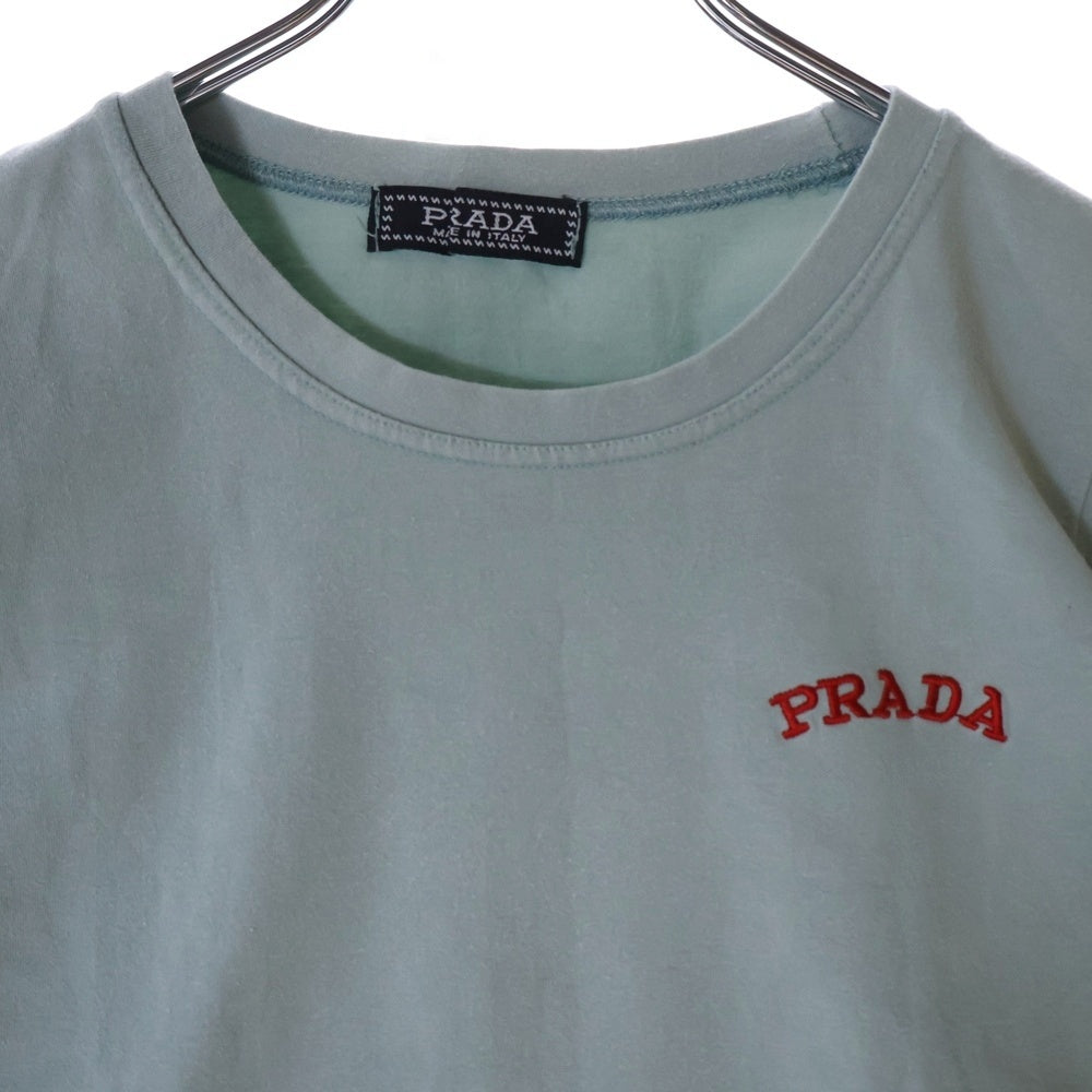 PRADA(プラダ) ロゴ刺繍 ラバーワッペンロゴ クルーネック 半袖Tシャツ カットソー ライトグリーン レディース