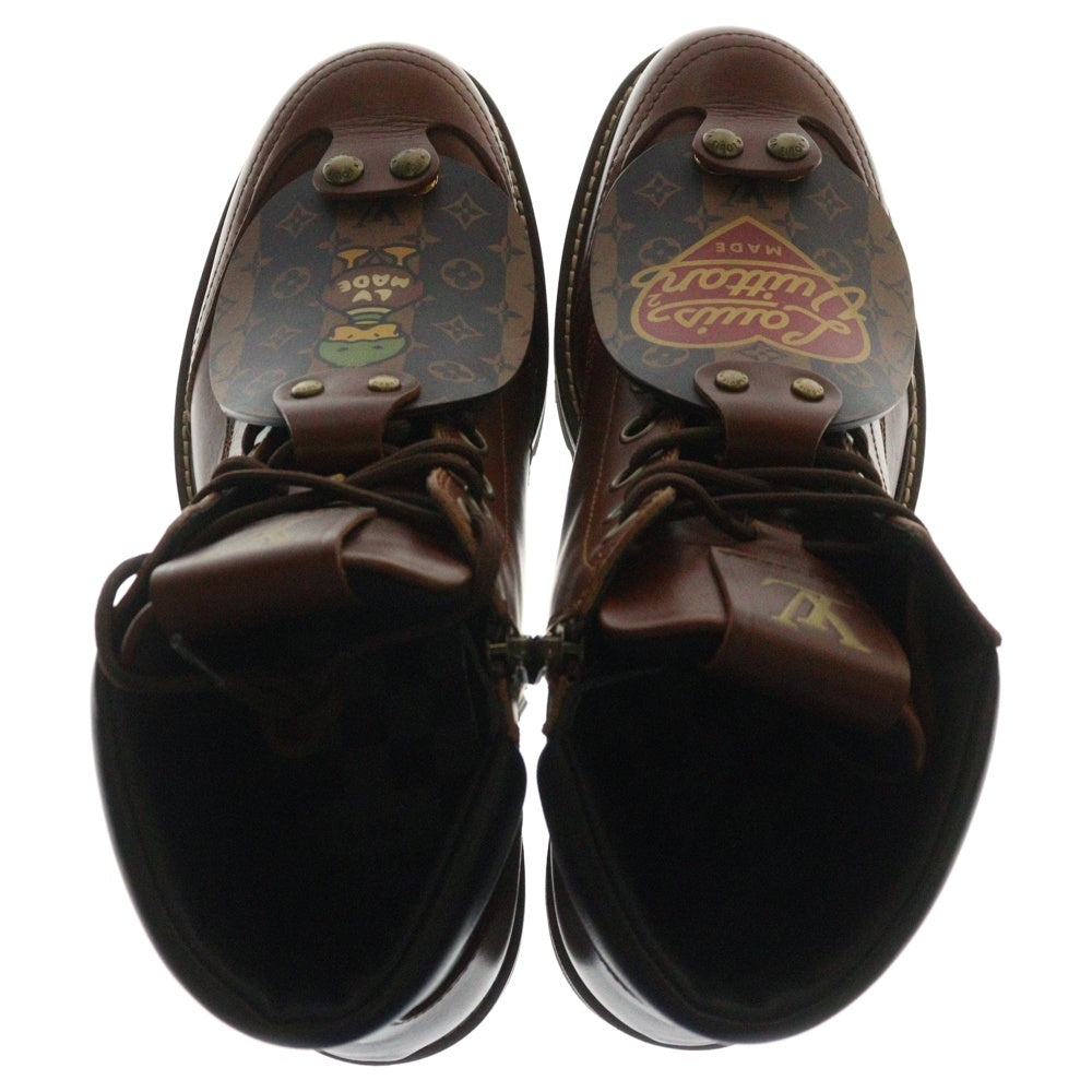 LOUIS VUITTON(ルイヴィトン) 21AW NIGO ニゴー オーベルカンフ ライン モノグラム レザー サイドジップ アンクルブーツ ブラウン 1A9ID6