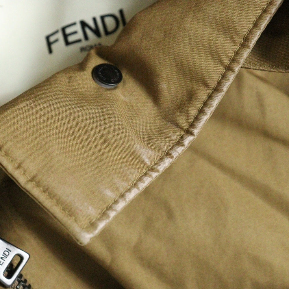 FENDI(フェンディ) レザーフラップポケット ウエストマーク フーデッド ジップアップ ジャケット コート ブラウン レディース FF8275 2ZM