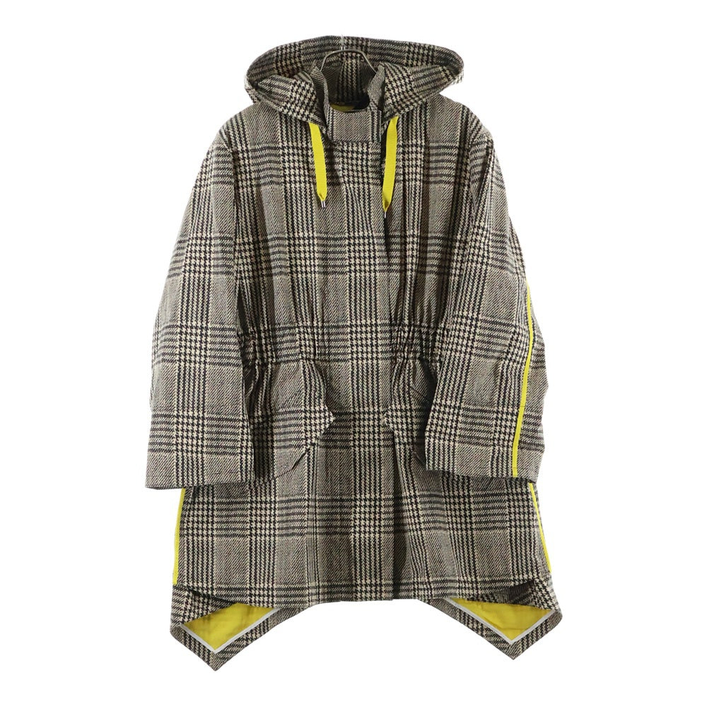 FENDI(フェンディ) ガンクラブチェック 千鳥 総柄プリント コットン フーデッド ジップアップ ロングジャケット コート ベージュ/イエロー レディース FF8275