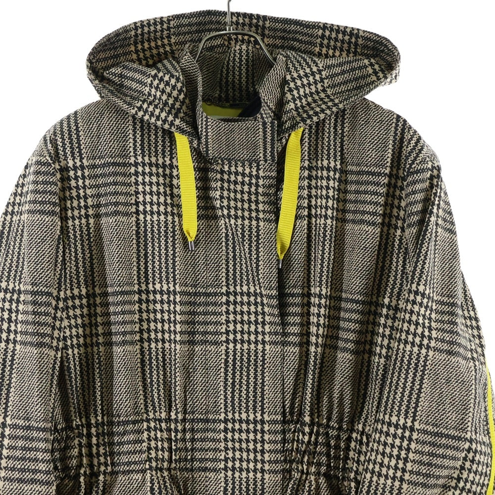 FENDI(フェンディ) ガンクラブチェック 千鳥 総柄プリント コットン フーデッド ジップアップ ロングジャケット コート ベージュ/イエロー レディース FF8275
