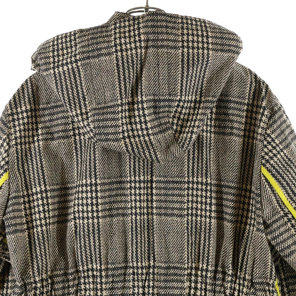 FENDI(フェンディ) ガンクラブチェック 千鳥 総柄プリント コットン フーデッド ジップアップ ロングジャケット コート ベージュ/イエロー レディース FF8275