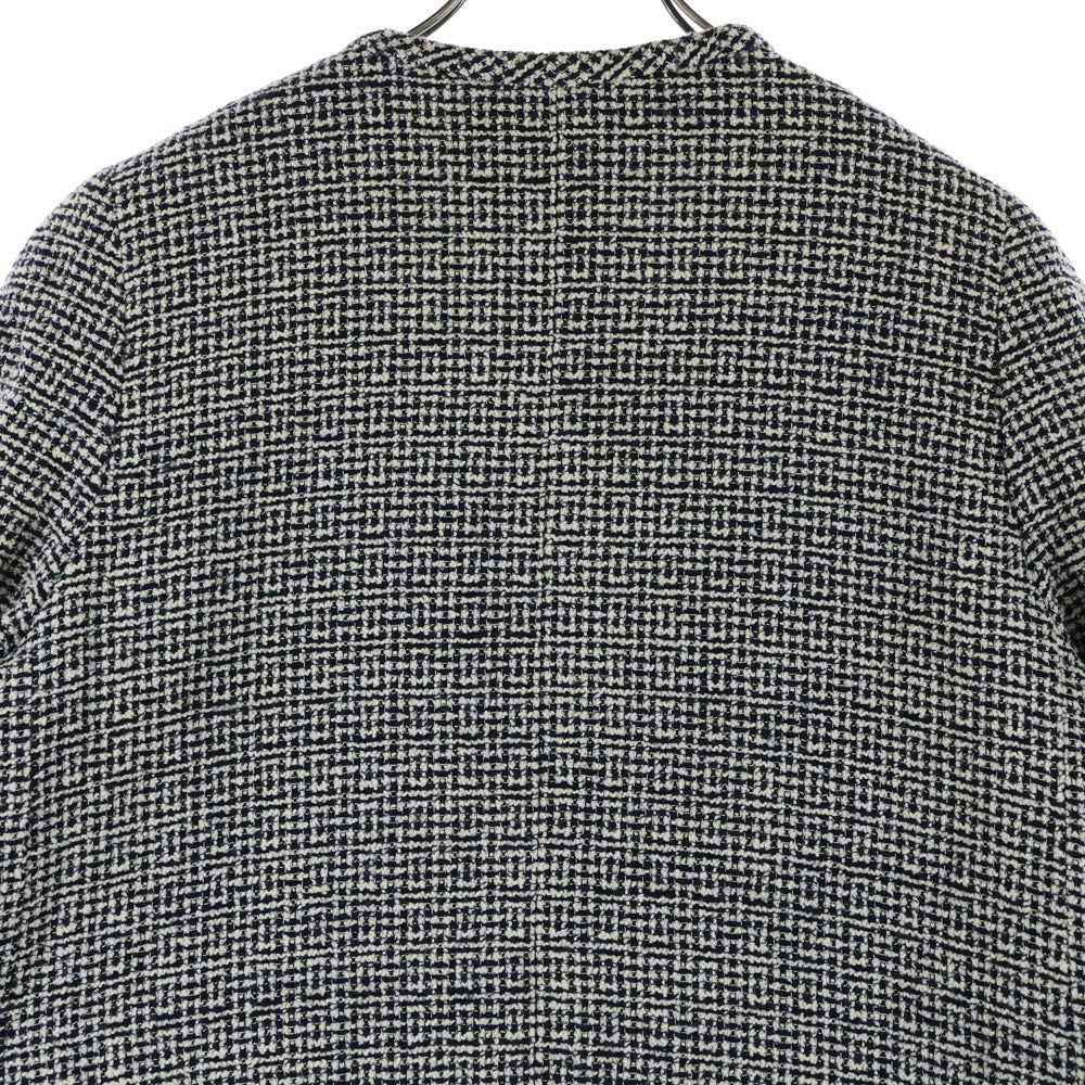 CHANEL(シャネル) ココマークボタン ファンシーツイード ノーカラー ジャケット ネイビー/ベージュ レディース