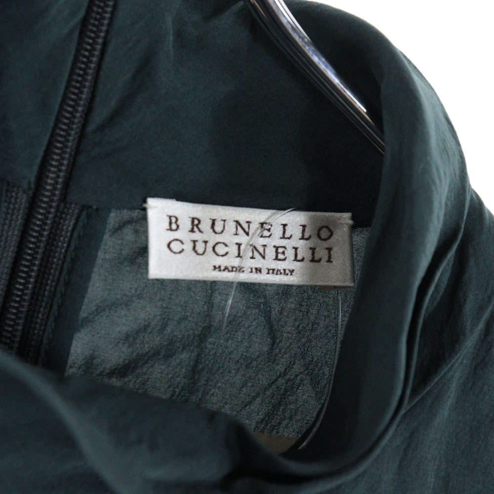 BRUNELLO CUCINELLI(ブルネロクチネリ) カシミヤ混ウール 切り替え シルク ノースリーブミディアム タイト ワンピース グリーン/グレー レディース