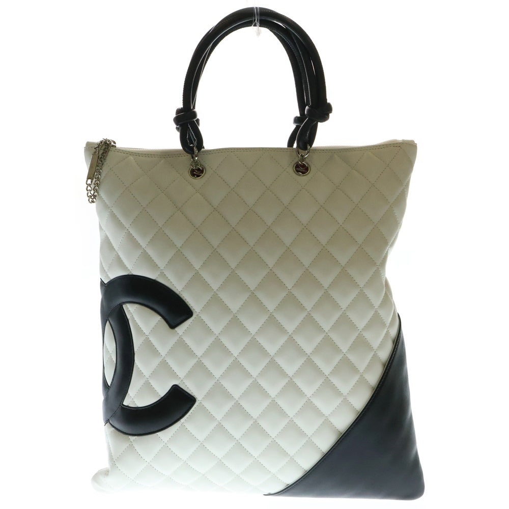 CHANEL(シャネル) ココマーク カンボンライン ラムスキン レザーハンドバッグ ホワイト/ブラック レディース