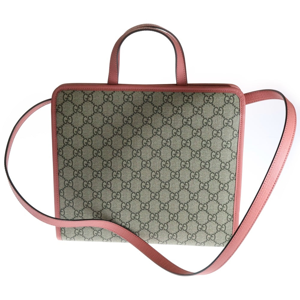 GUCCI(グッチ) ×ヒグチユウコ GGスプリーム チルドレンズ ニャンコとアノマロ PVC レザー 2WAY ハンド ショルダートートバッグ シルバー金具 ベージュ/ピンク 612992