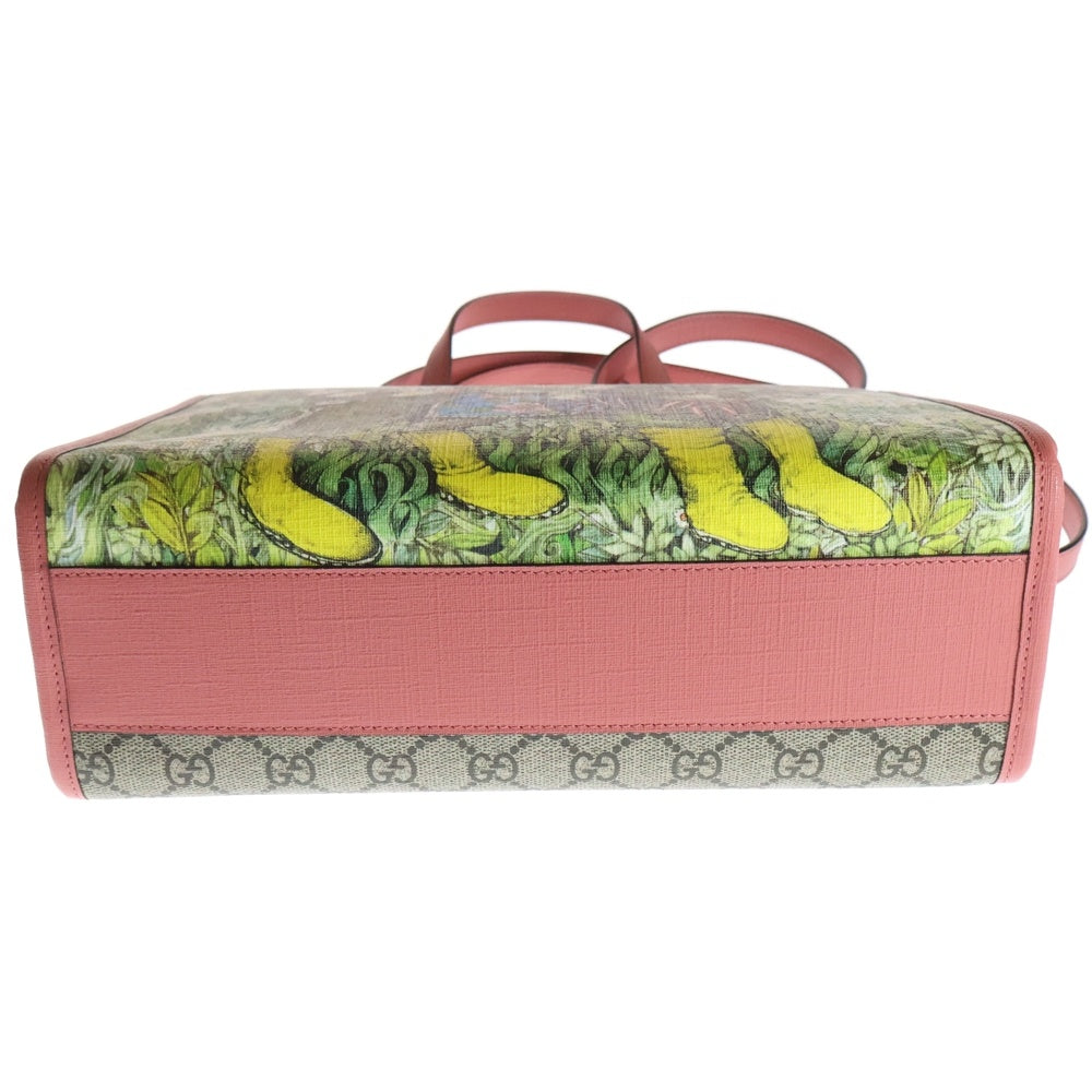 GUCCI(グッチ) ×ヒグチユウコ GGスプリーム チルドレンズ ニャンコとアノマロ PVC レザー 2WAY ハンド ショルダートートバッグ シルバー金具 ベージュ/ピンク 612992