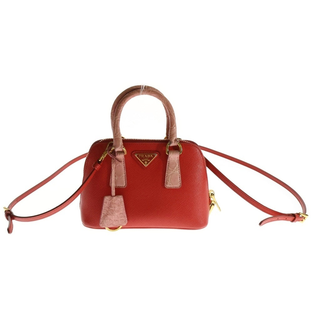 PRADA(プラダ) プロムナード 2WAYバッグ ショルダーバッグ ミニバッグ ハンドバッグ レッド×ピンク レザー ゴールド金具 1BH851
