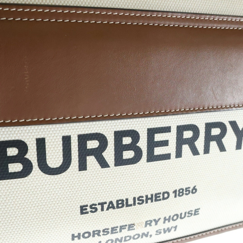 BURBERRY(バーバリー) フレヤトートバッグ ハンドバッグ ミディアム アイボリー×ブラウン レザー×キャンバス ゴールド金具
