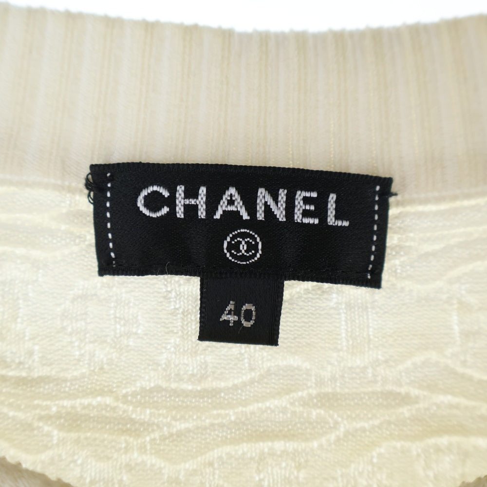 CHANEL(シャネル) ココマークボタン サイドスリット コットン クルーネック 半袖ニット トップス ホワイト/アイボリー レディース P60688K46371