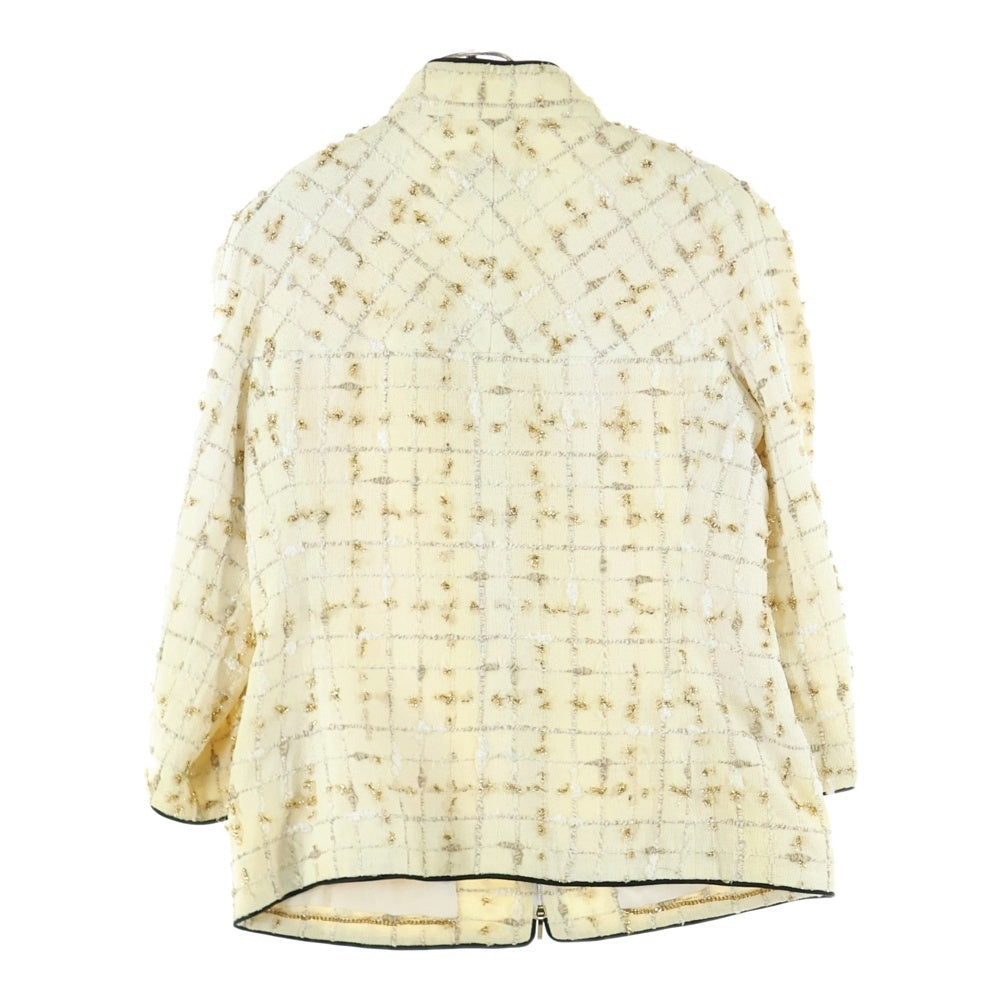 CHANEL(シャネル) ココマーク 裏地シルク リボンモチーフ スタンドカラーツイードジャケット ホワイト/ゴールド レディース P61190V46745
