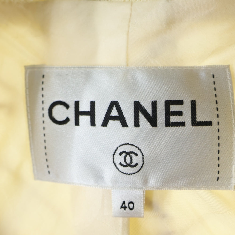 CHANEL(シャネル) ココマーク 裏地シルク リボンモチーフ スタンドカラーツイードジャケット ホワイト/ゴールド レディース P61190V46745