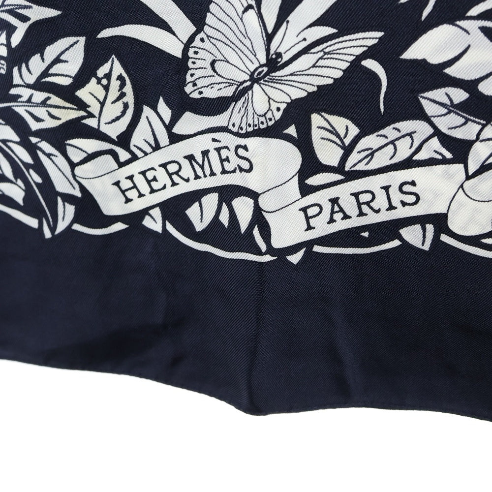 HERMES(エルメス) JUNGLE LOVE ジャングル ラブ 豹 ヒョウ アニマルプリント総柄 シルク ノースリーブワンピース ドレス ネイビー レディース