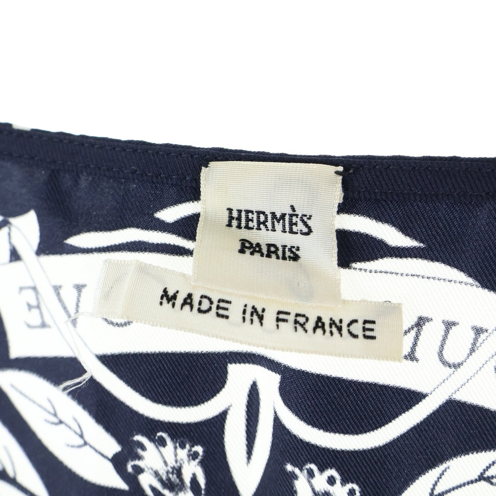HERMES(エルメス) JUNGLE LOVE ジャングル ラブ 豹 ヒョウ アニマルプリント総柄 シルク ノースリーブワンピース ドレス ネイビー レディース