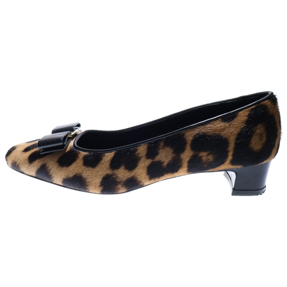 FERRAGAMO(フェラガモ) ロゴ ハラコレザー レオパードヒールパンプス ブラック/ベージュ レディース