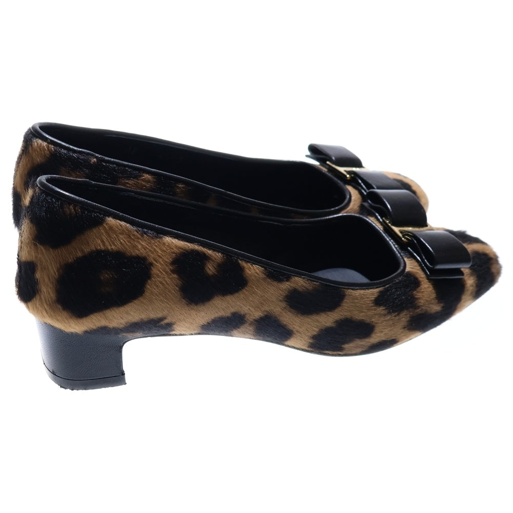 FERRAGAMO(フェラガモ) ロゴ ハラコレザー レオパードヒールパンプス ブラック/ベージュ レディース