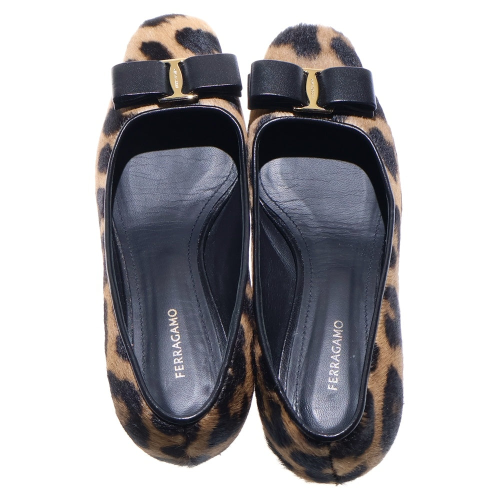 FERRAGAMO(フェラガモ) ロゴ ハラコレザー レオパードヒールパンプス ブラック/ベージュ レディース