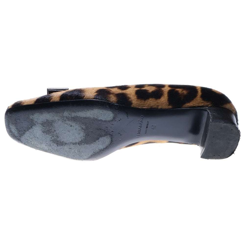 FERRAGAMO(フェラガモ) ロゴ ハラコレザー レオパードヒールパンプス ブラック/ベージュ レディース