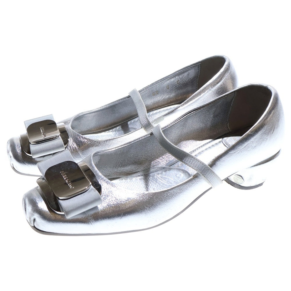 FERRAGAMO(フェラガモ) ロゴ ヴァラパンプス レザーヒールサンダル シルバー レディース