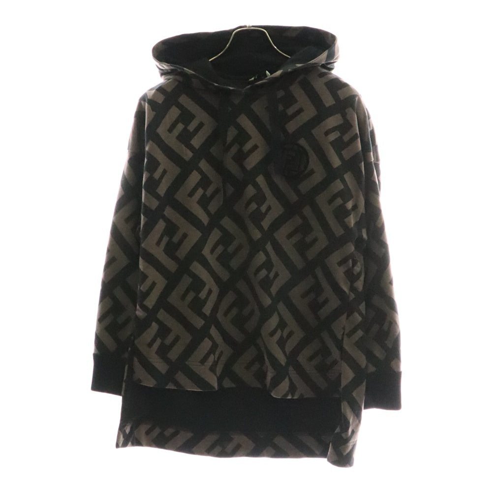 FENDI(フェンディ) FFワッペンロゴ ズッカ総柄 オーバーサイズ プルオーバースウェットパーカー フーディー ブラウン/ブラック FS7019 A3NB