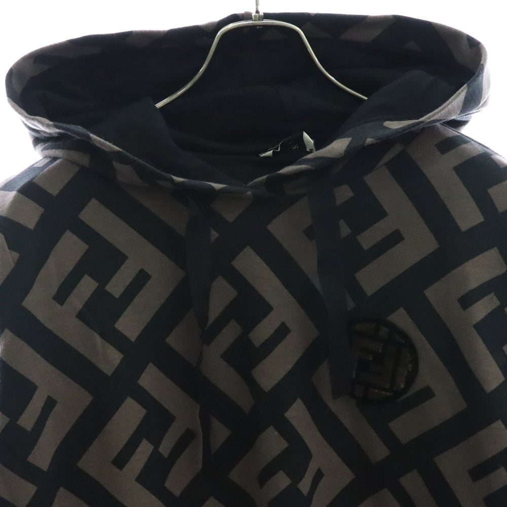 FENDI(フェンディ) FFワッペンロゴ ズッカ総柄 オーバーサイズ プルオーバースウェットパーカー フーディー ブラウン/ブラック FS7019 A3NB