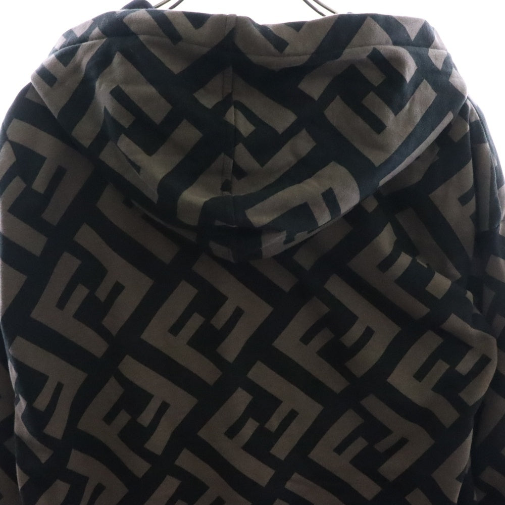 FENDI(フェンディ) FFワッペンロゴ ズッカ総柄 オーバーサイズ プルオーバースウェットパーカー フーディー ブラウン/ブラック FS7019 A3NB