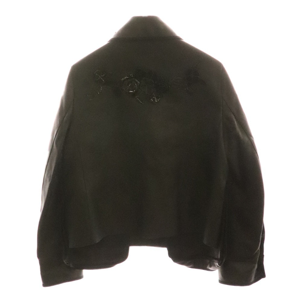 FENDI(フェンディ) 16AW パテント コンビレザー フラワー コサージュ ラムスキン レザー 3B ジャケット ブラック レディース FPJ674 O2Q