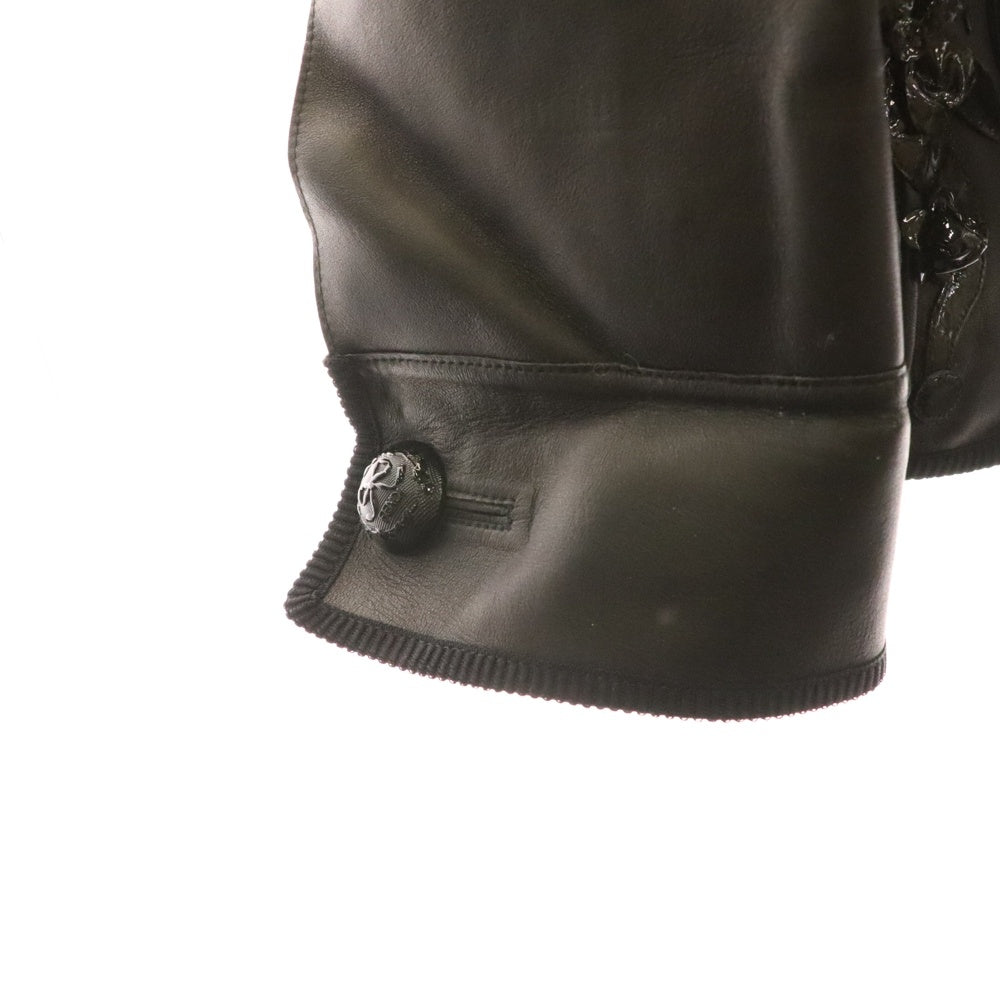 FENDI(フェンディ) 16AW パテント コンビレザー フラワー コサージュ ラムスキン レザー 3B ジャケット ブラック レディース FPJ674 O2Q