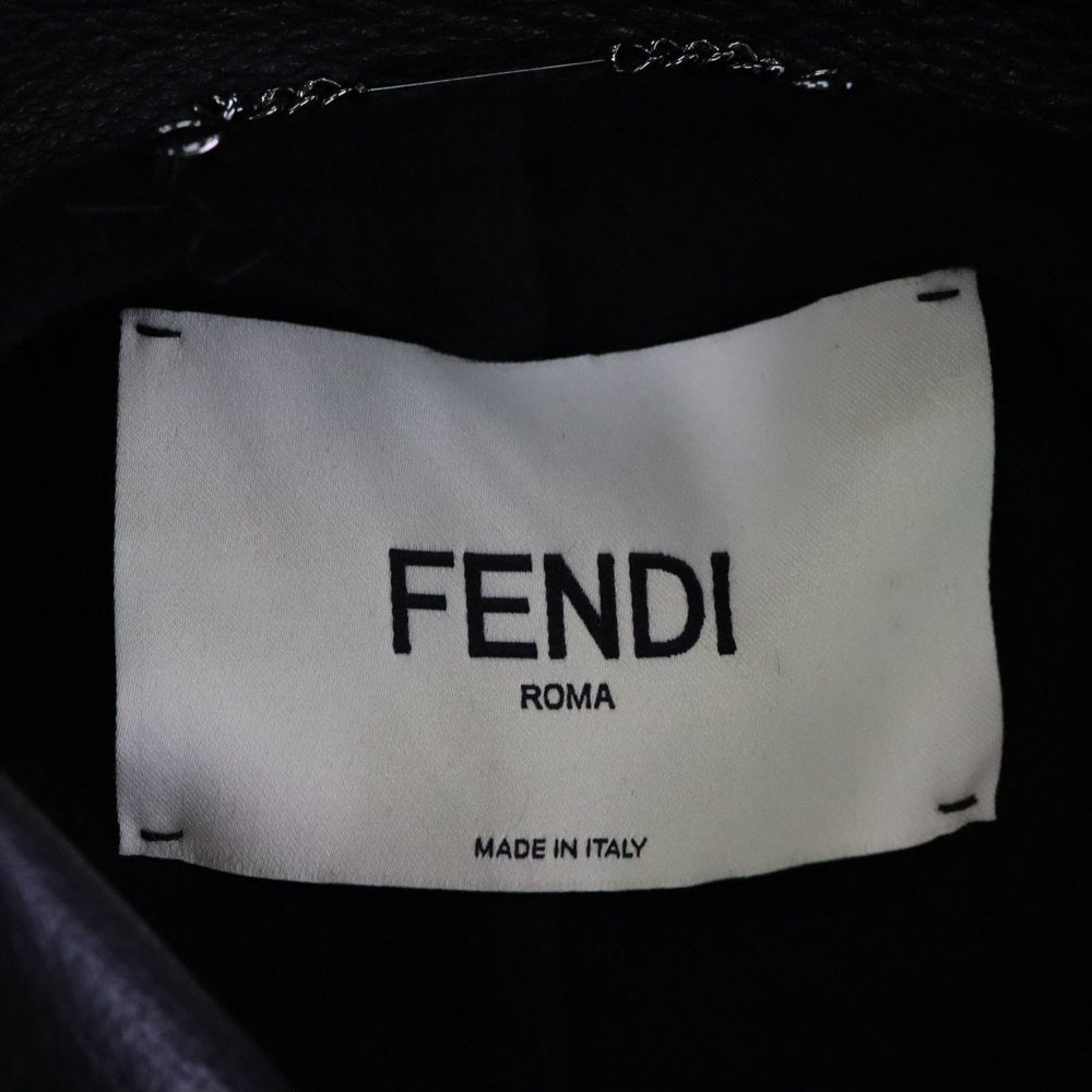 FENDI(フェンディ) 15AW ミンクファーワッペン ラムスキン レザー襟 カシミヤ ケープ ポンチョ コート ブラック レディース FF8111 W18