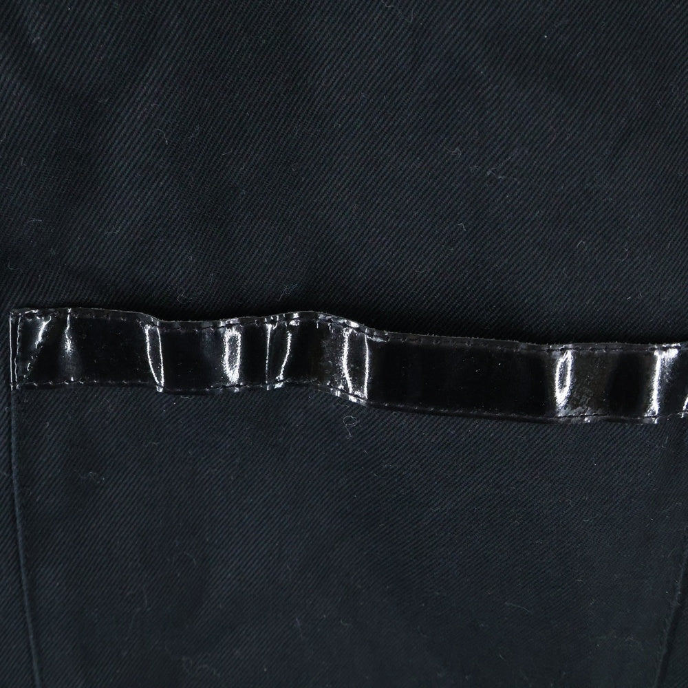 CHANEL(シャネル) ココマークボタン パテントレザー パイピング ノーカラー コットンジャケット ブラック