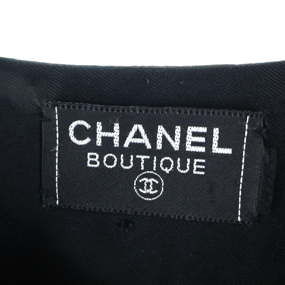 CHANEL(シャネル) ココマークボタン パテントレザー パイピング ノーカラー コットンジャケット ブラック