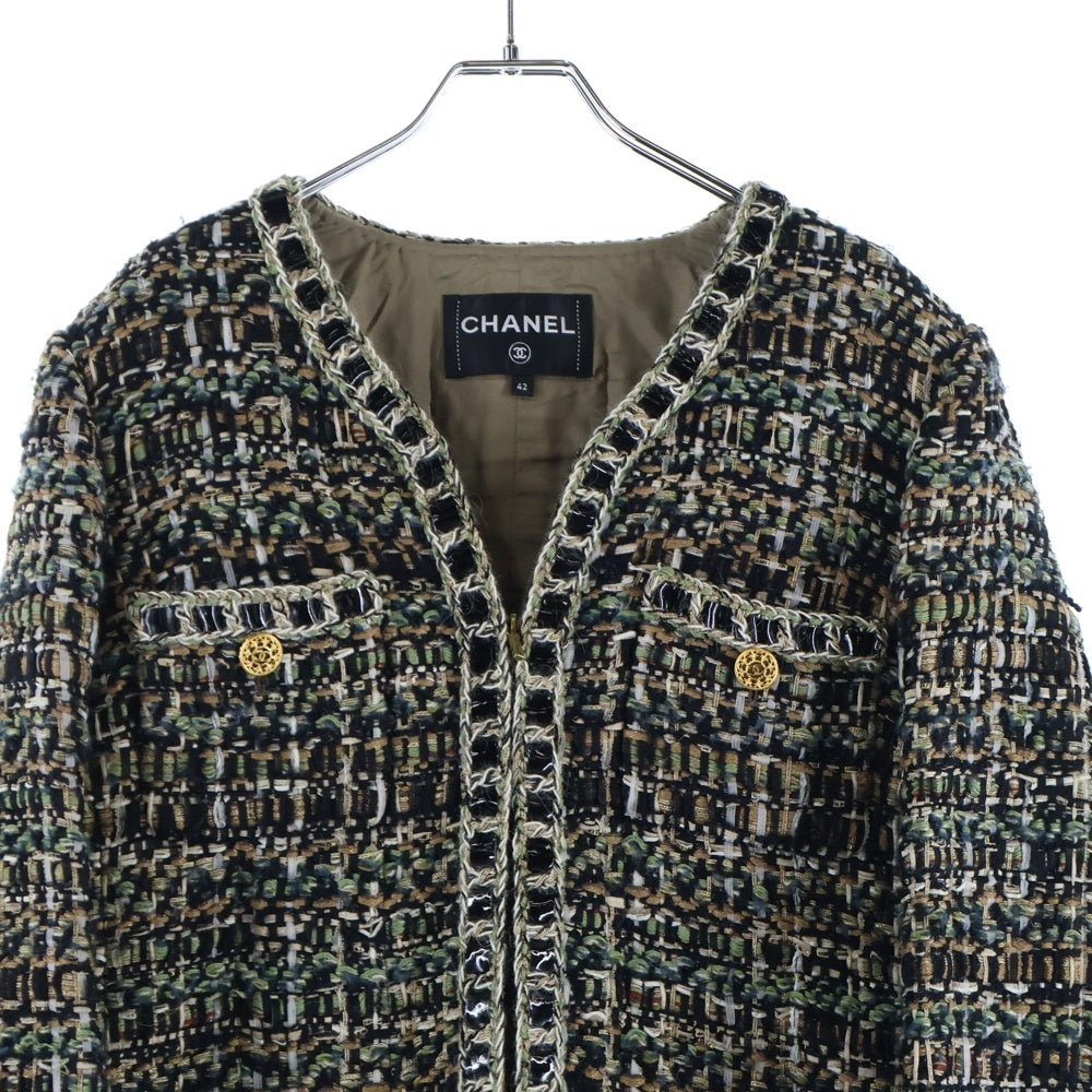 CHANEL(シャネル) ココマークボタンノーカラーツイードジャケット マルチカラー ♯42 P54253V40769