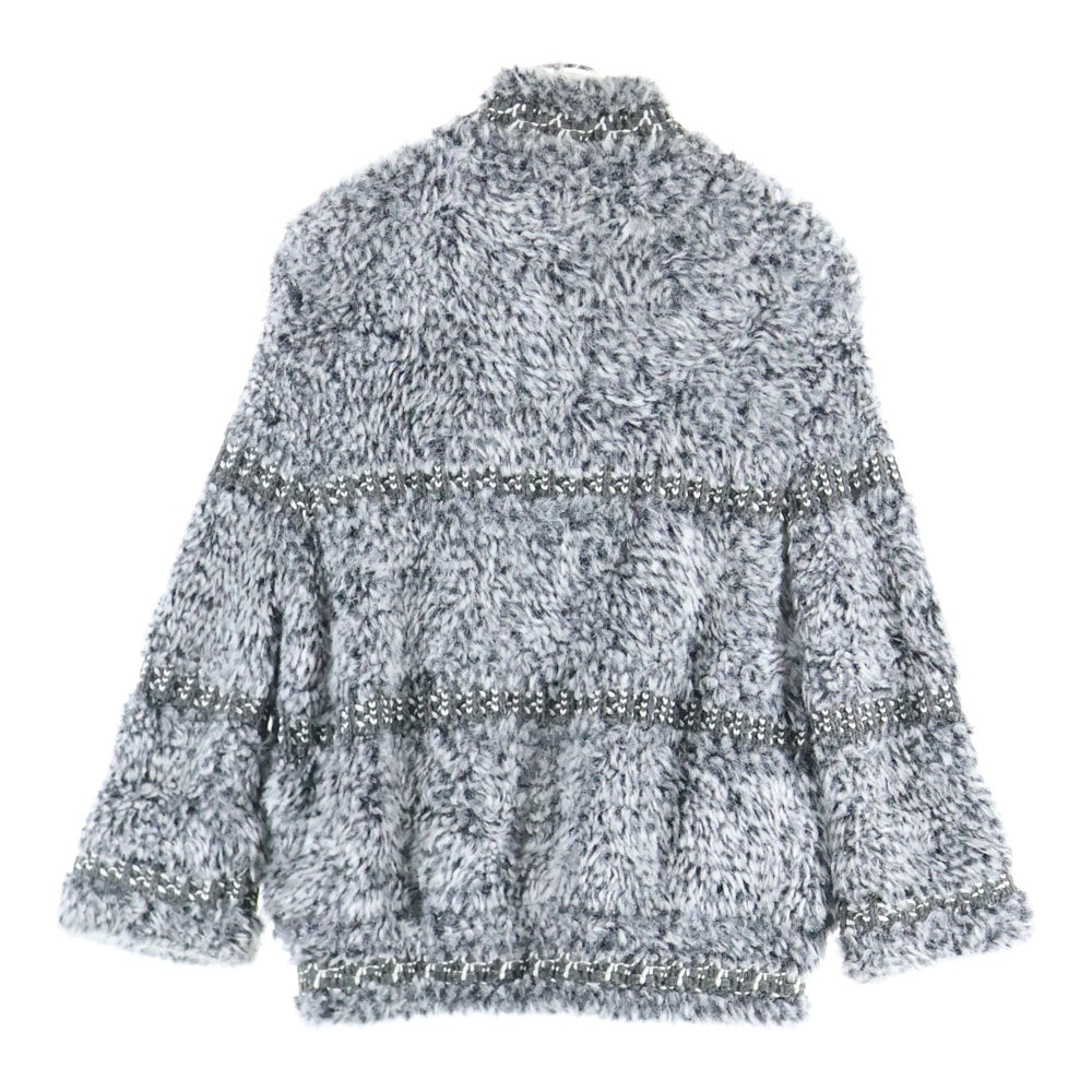 CHANEL(シャネル) ココマーク ライオンボタン アンゴラ カシミヤ混 ファー ツイード ジップアップ ボア ジャケット ブルゾン グレー P49986K06373