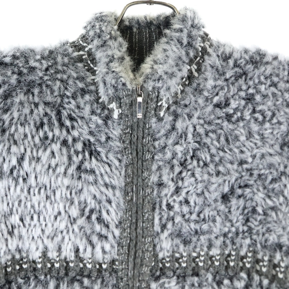 CHANEL(シャネル) ココマーク ライオンボタン アンゴラ カシミヤ混 ファー ツイード ジップアップ ボア ジャケット ブルゾン グレー P49986K06373