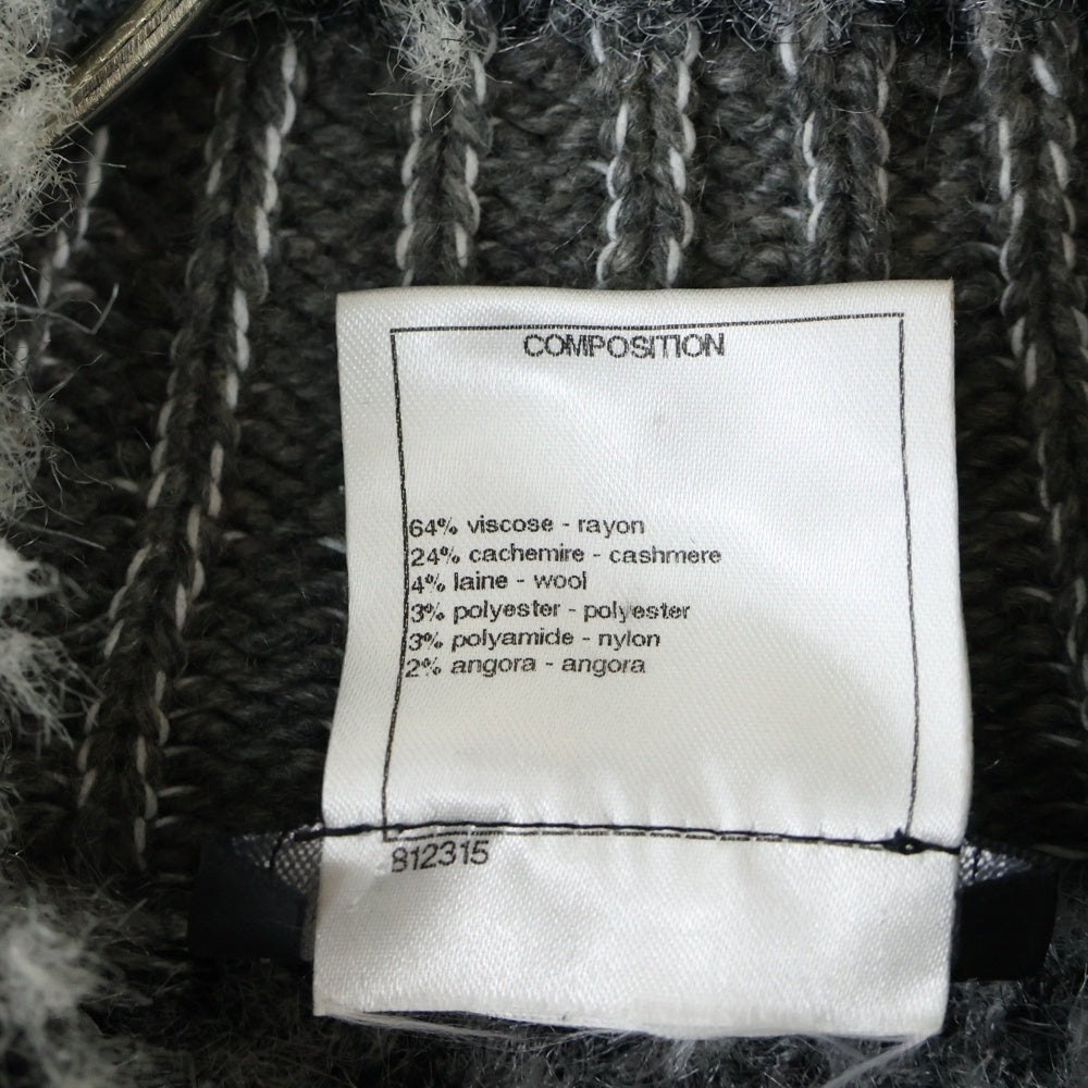 CHANEL(シャネル) ココマーク ライオンボタン アンゴラ カシミヤ混 ファー ツイード ジップアップ ボア ジャケット ブルゾン グレー P49986K06373