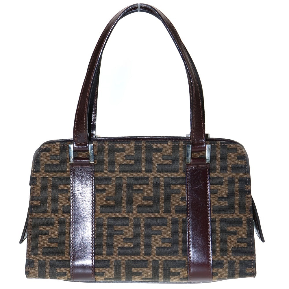 FENDI(フェンディ) ズッカ ミニハンドバック レザー×キャンバス シルバー金具 ブラウン