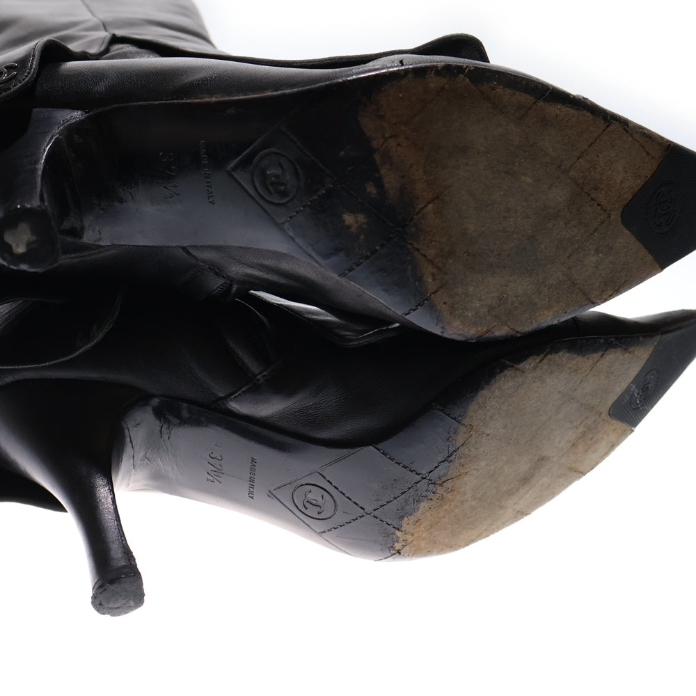 さ*わ様 Chanel ブラック ブーツ　使用感あり ココマーク ショート レースアップ ブーツ レザー ブラック シャネル