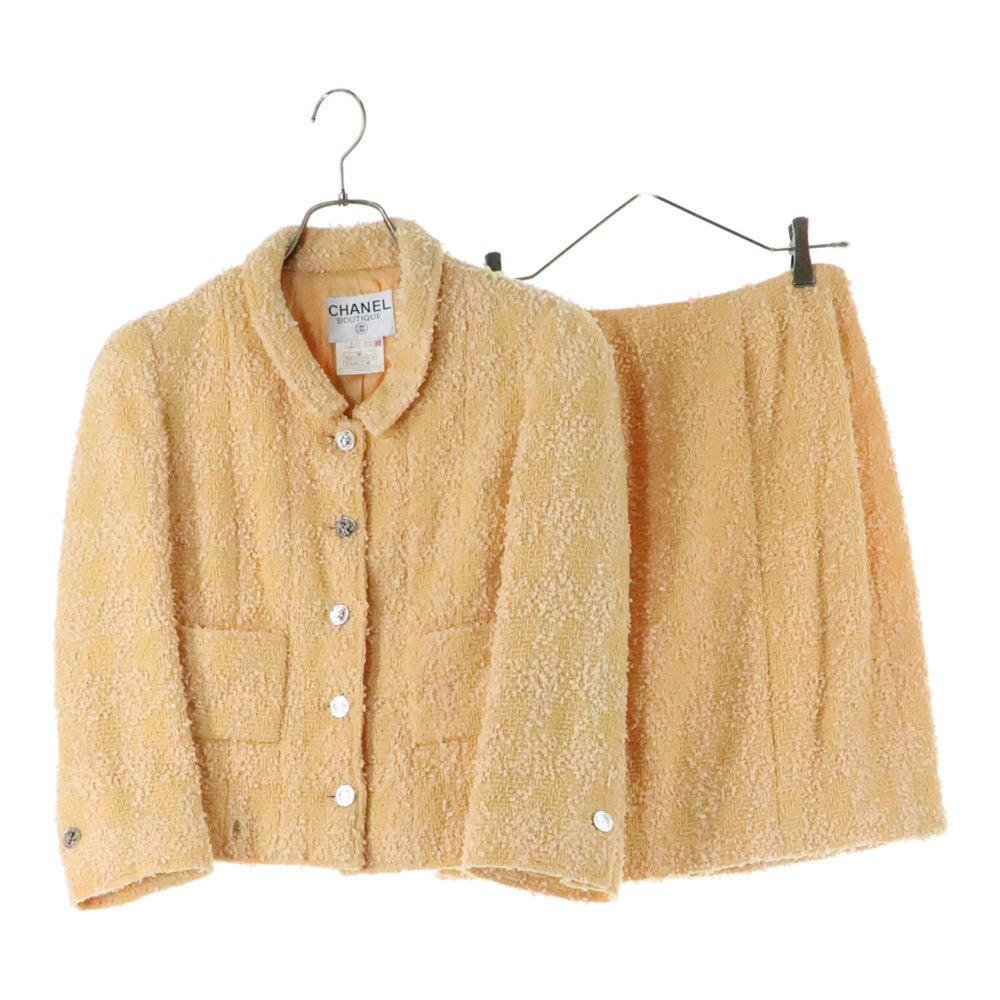 CHANEL(シャネル) 96P スプリングコレクション セットアップ ルサージュ ツイード ココマークボタン ショートジャケット タイトミニ スカート オレンジ レディース P07017V04715