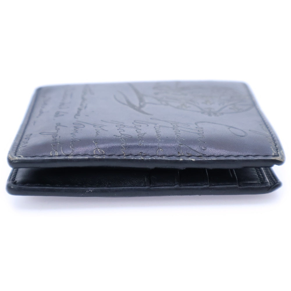 Berluti(ベルルッティ) カリグラフィー コンパクトウォレット 二つ折り財布 カードケース ブラック レザー