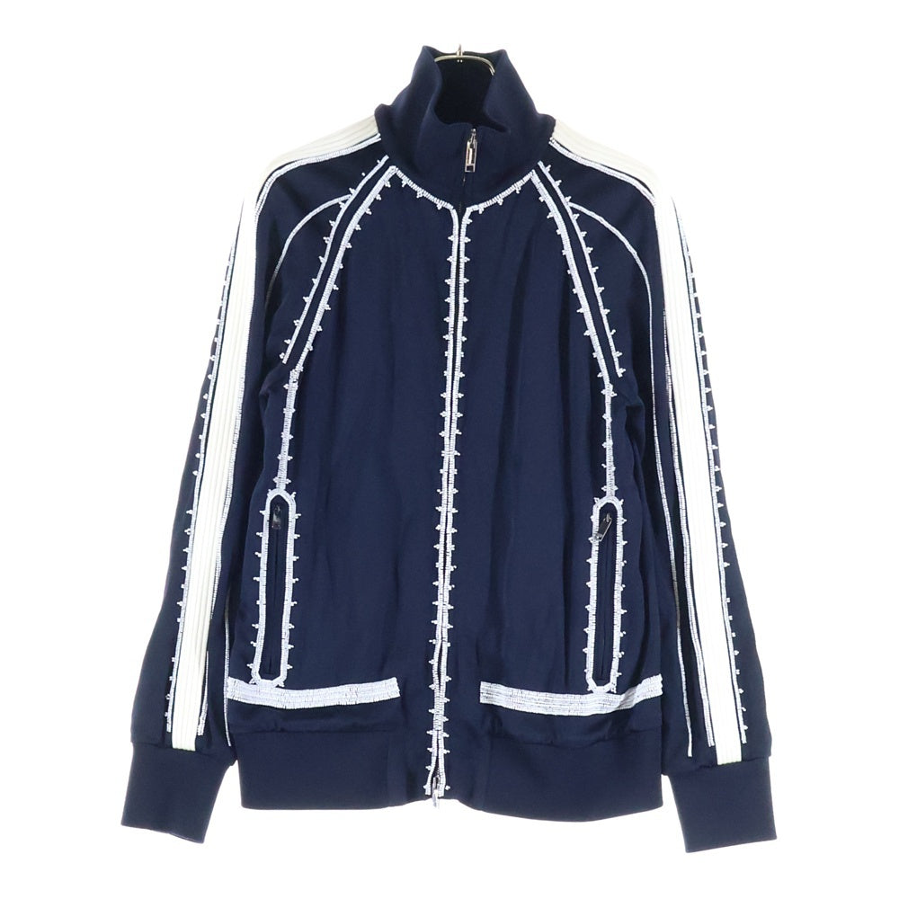 VALENTINO(ヴァレンティノ) ビーズ刺繍 装飾 サイドライン ビスコース アセテート ジップアップ トラックジャケット ネイビー PV0CI0R1502