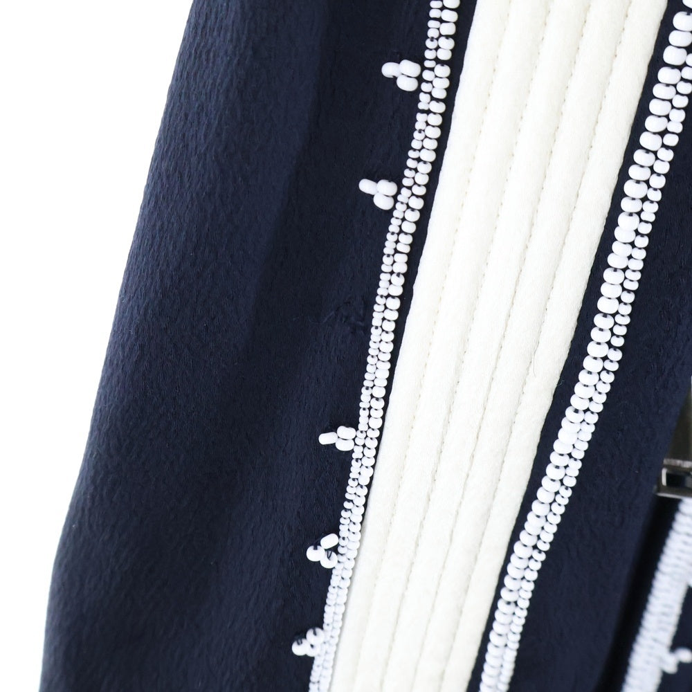 VALENTINO(ヴァレンティノ) ビーズ刺繍 装飾 サイドライン ビスコース アセテート ジップアップ トラックジャケット ネイビー PV0CI0R1502