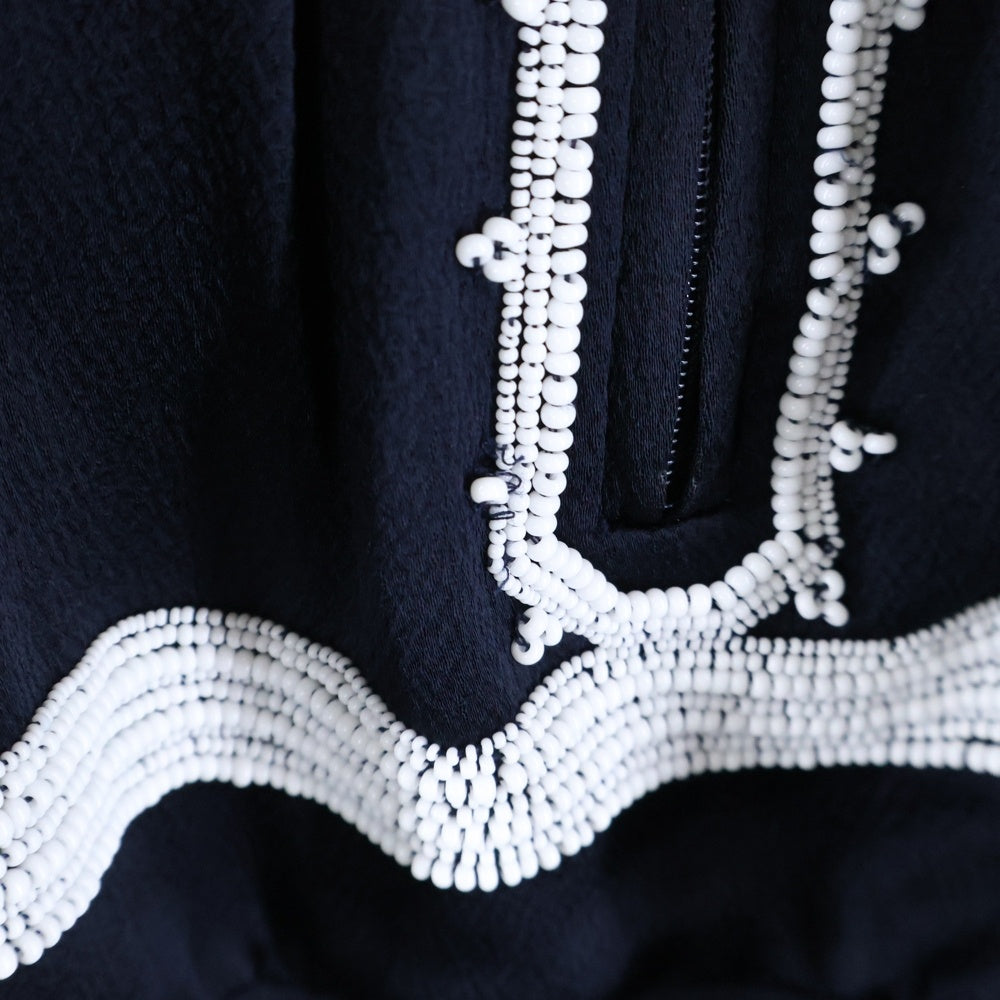 VALENTINO(ヴァレンティノ) ビーズ刺繍 装飾 サイドライン ビスコース アセテート ジップアップ トラックジャケット ネイビー PV0CI0R1502