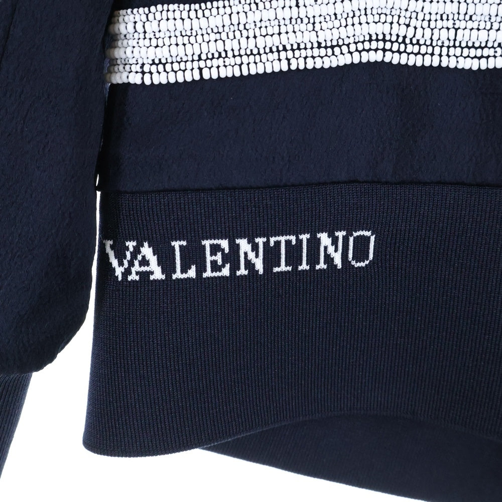 VALENTINO(ヴァレンティノ) ビーズ刺繍 装飾 サイドライン ビスコース アセテート ジップアップ トラックジャケット ネイビー PV0CI0R1502