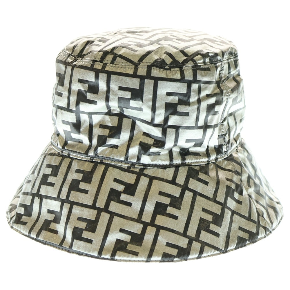 FENDI(フェンディ) ズッカ総柄 ナイロン クラッシャー バケットハット 帽子 シルバー/ブラック FXQ801 AB67 S