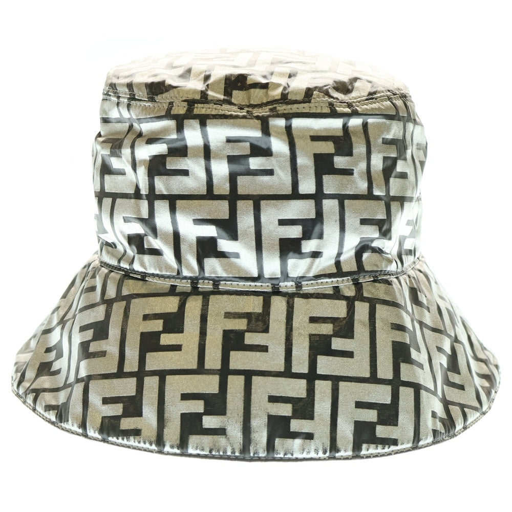 FENDI(フェンディ) ズッカ総柄 ナイロン クラッシャー バケットハット 帽子 シルバー/ブラック FXQ801 AB67 S