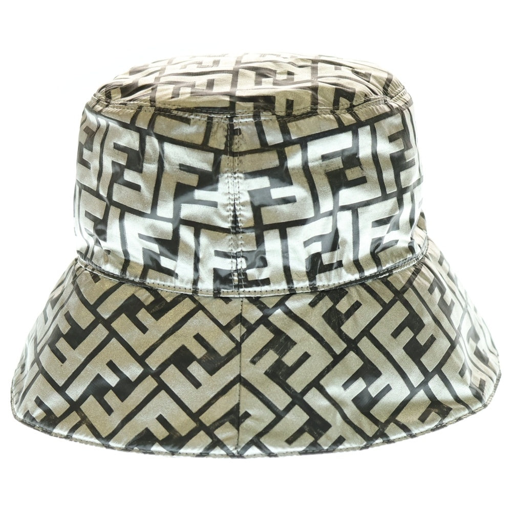 FENDI(フェンディ) ズッカ総柄 ナイロン クラッシャー バケットハット 帽子 シルバー/ブラック FXQ801 AB67 S