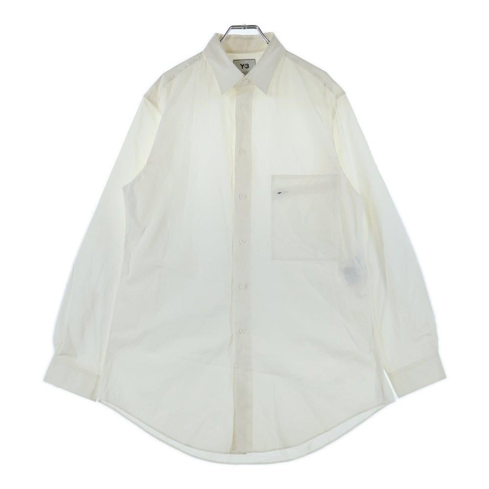 Y-3(ワイスリー) ロゴプリント ジップポケット ナイロン混 コットン ロングスリーブ 長袖シャツ ホワイト HB3406